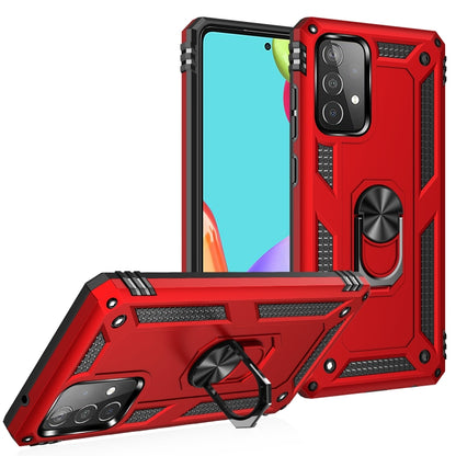 Rugged TPU+PC phone case in red with 360° rotating holder and textured side grip