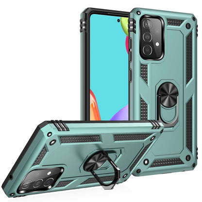 Rugged TPU+PC phone case in teal with 360° rotating holder and reinforced corner protection