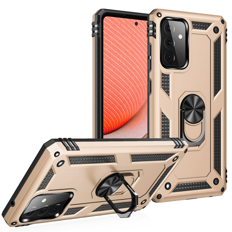 Rugged TPU+PC phone case in gold with 360° rotating holder and dual-layer protection