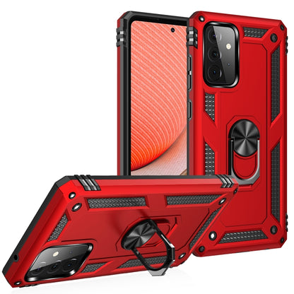 Red shockproof TPU+PC phone case with 360 rotating ring holder and raised edges