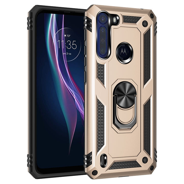 Rugged TPU+PC phone case in gold with 360° rotating kickstand ring holder