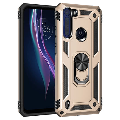 Rugged TPU+PC phone case in gold with 360° rotating kickstand ring holder