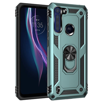 Teal shockproof TPU+PC phone case with 360 rotating ring holder and textured grip