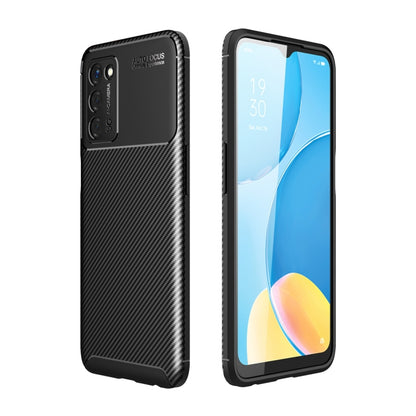 Black carbon-fiber texture TPU phone case with raised edges and camera cutouts