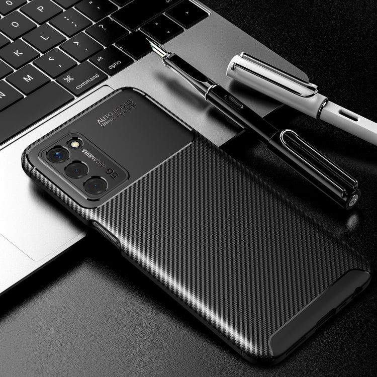 Black carbon-fiber texture phone case, slim fit with camera and port cutouts