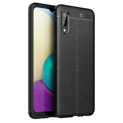 Black litchi-texture TPU shockproof phone case with raised camera bezel and ports
