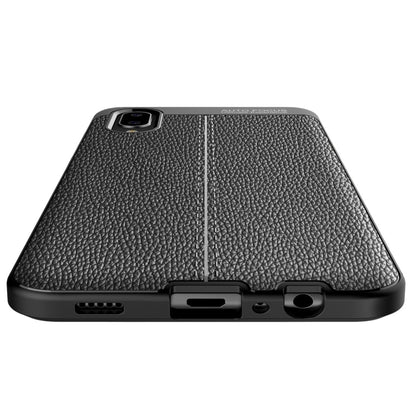 Black litchi-texture TPU phone case with side cutouts and shockproof bumper