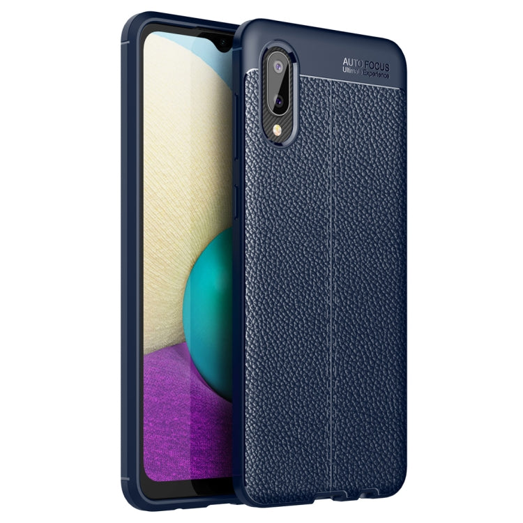 Navy-blue litchi-texture TPU shockproof phone case with raised camera bezel