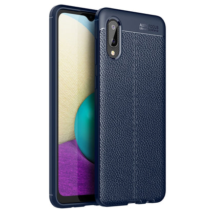 Navy-blue litchi-texture TPU shockproof phone case with raised camera bezel