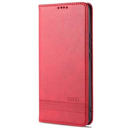 Red leather flip phone case with stitched edges for Xiaomi Mi 11