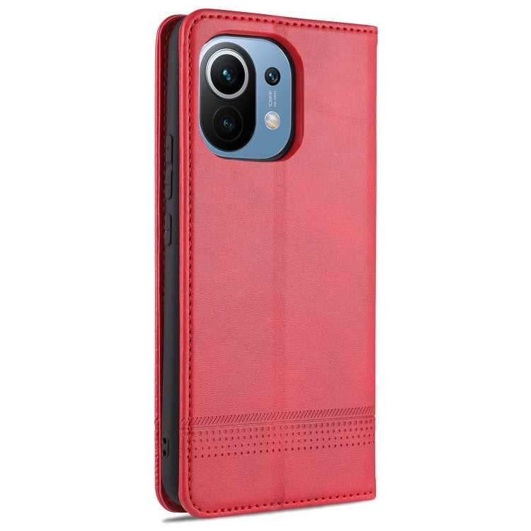 Red leather flip phone case with camera cutout for Xiaomi Mi 11