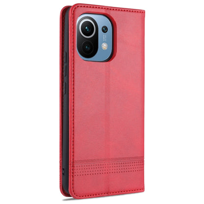Red leather flip phone case with camera cutout for Xiaomi Mi 11