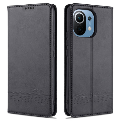 Black leather flip phone case with textured finish for Xiaomi Mi 11