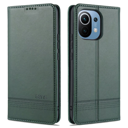 Dark green leather flip phone case with textured finish for Xiaomi Mi 11