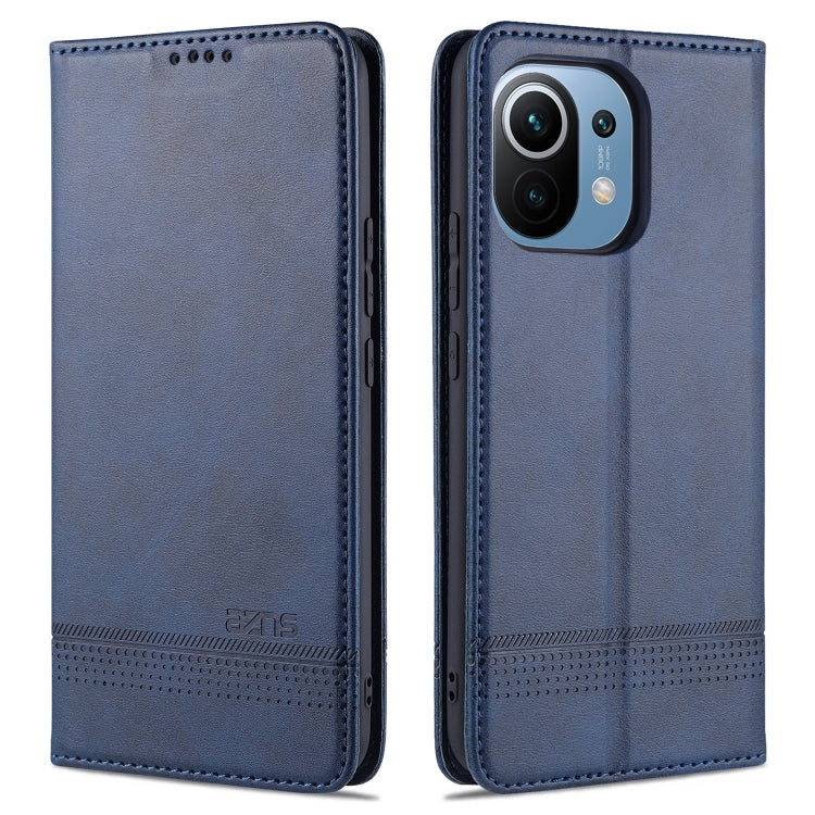 Dark blue leather flip phone case with textured finish for Xiaomi Mi 11