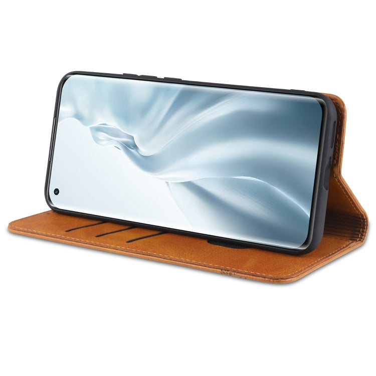 Magnetic flip leather wallet case for Xiaomi Mi 11, tan, card slots