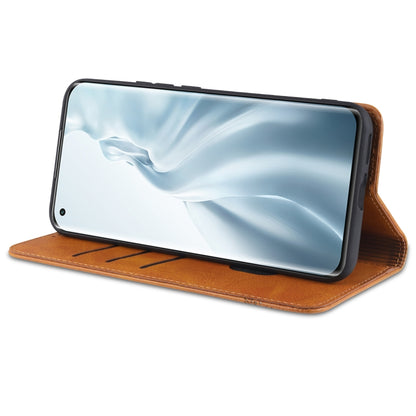 Magnetic flip leather wallet case for Xiaomi Mi 11, tan, card slots