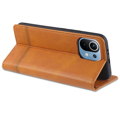 Magnetic flip leather wallet case for Xiaomi Mi 11, tan with camera cutout
