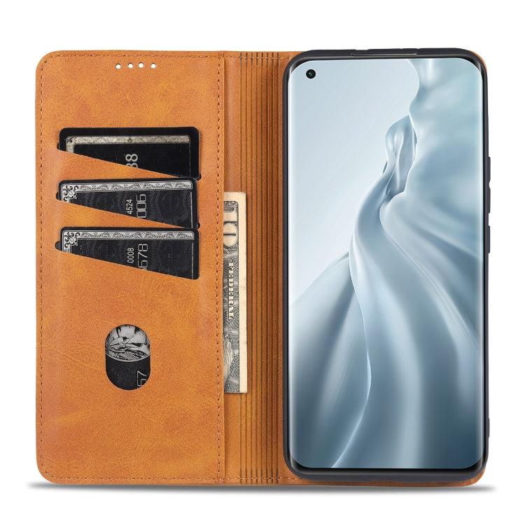 Magnetic flip leather wallet case for Xiaomi Mi 11, tan, card slots and phone holder