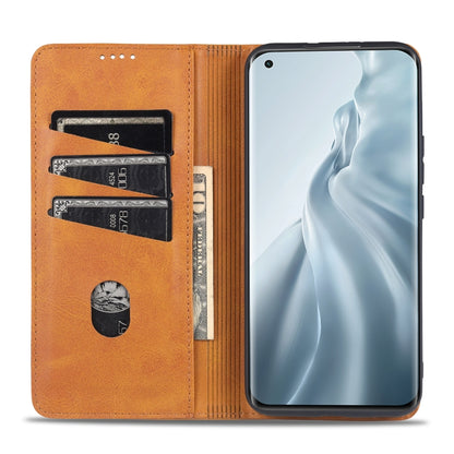 Magnetic flip leather wallet case for Xiaomi Mi 11, tan, card slots and phone holder