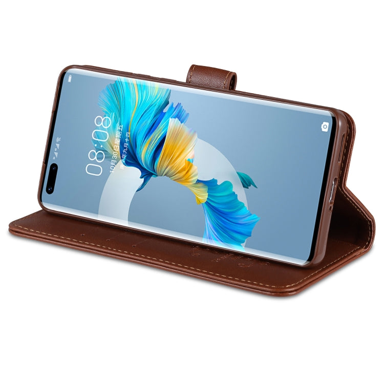 Brown flip leather phone case with holder stand and camera cutout