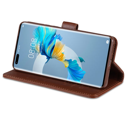 Brown flip leather phone case with holder stand and camera cutout