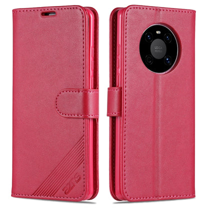 Red flip leather phone case showing front cover and back camera cutout with stitched strap