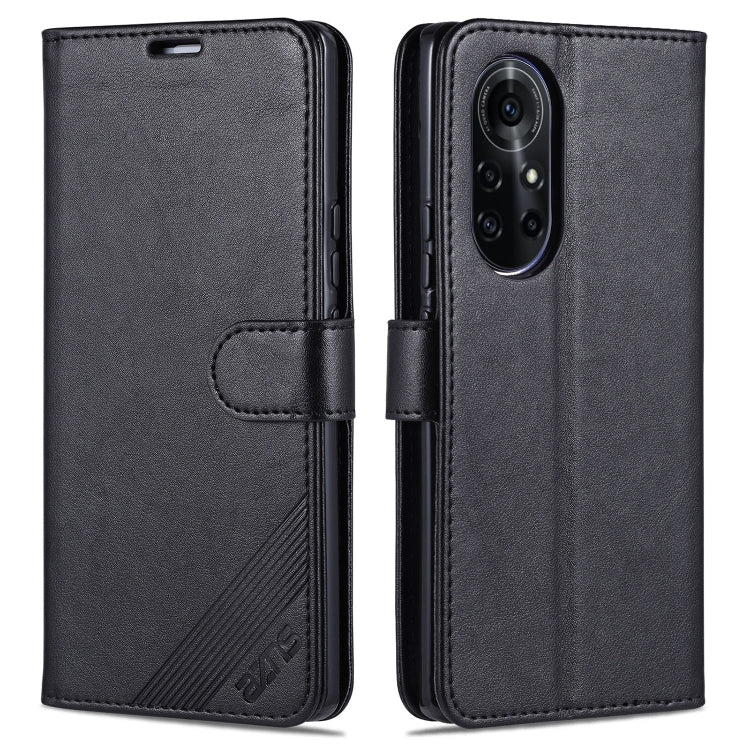 Black flip leather phone case with card slots and camera cutout, holder strap visible