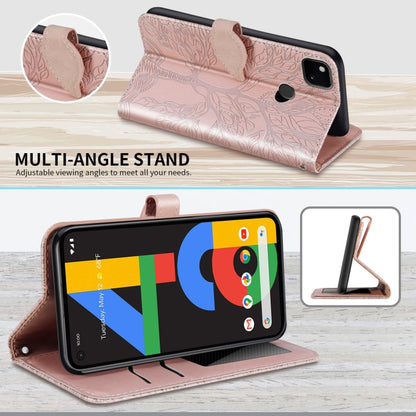 Rose gold embossed leaf flip phone wallet case showing multi-angle stand support