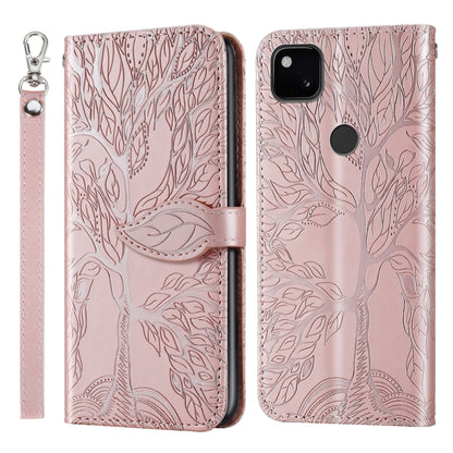 Phone wallet case with embossed leaf design, flip cover, lanyard strap, light pink front/back