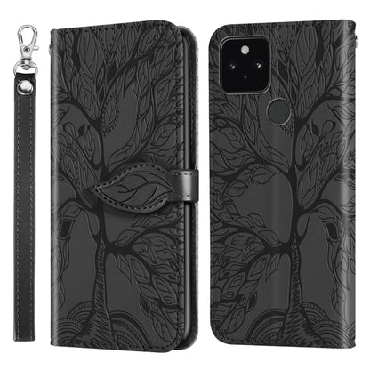 Black embossed leaf flip leather phone case with lanyard strap and card slot