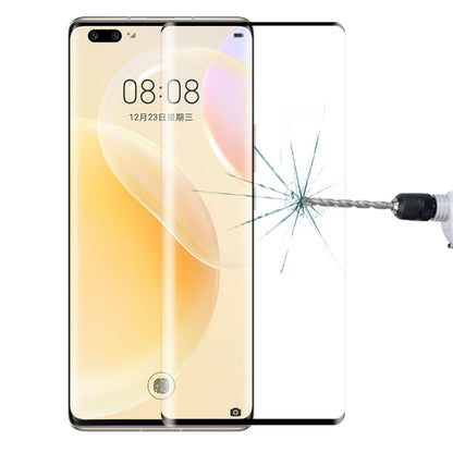 Tempered glass screen protector film covering smartphone screen with curved edges
