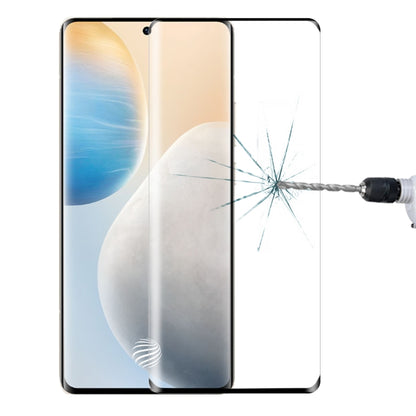 Tempered glass screen protector film with curved edge coverage on smartphone