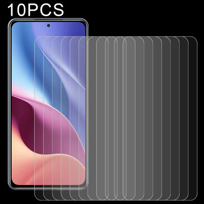 Set of tempered glass screen protectors with multiple films layered on a phone front