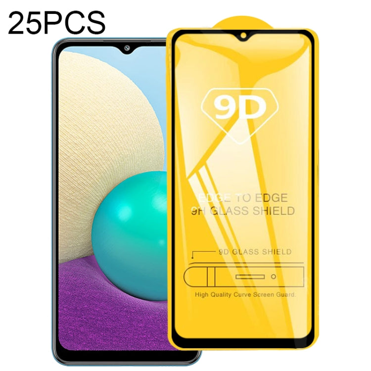 9D full-glue tempered glass screen protector set (25 pack) with shield on backing
