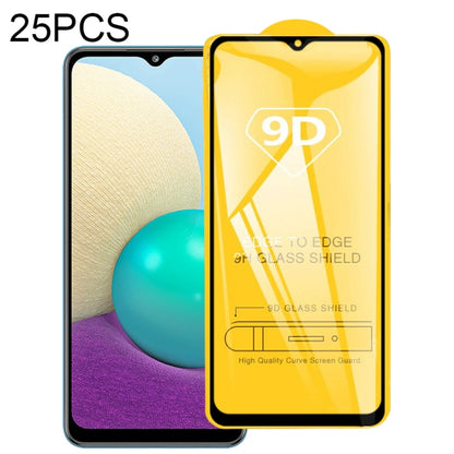9D full-glue tempered glass screen protector set (25 pack) with shield on backing