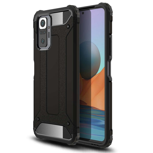 Black rugged phone case with textured grip, raised corners, and camera cutouts
