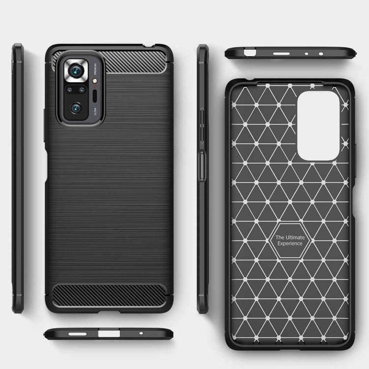 Black carbon-fiber texture TPU case for Xiaomi Redmi Note 10 Pro, front and back views