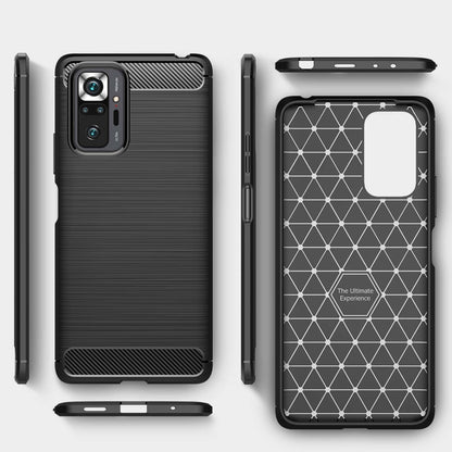Black carbon-fiber texture TPU case for Xiaomi Redmi Note 10 Pro, front and back views