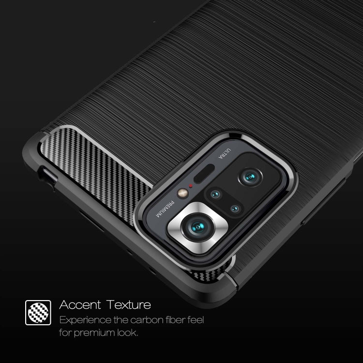 Black carbon-fiber texture TPU phone case with raised camera area for Xiaomi Redmi Note 10 Pro