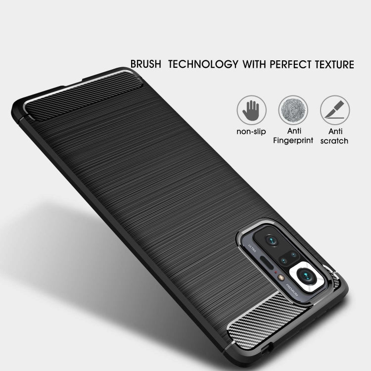 Black brushed TPU case with carbon-fiber corner accents for Xiaomi Redmi Note 10 Pro