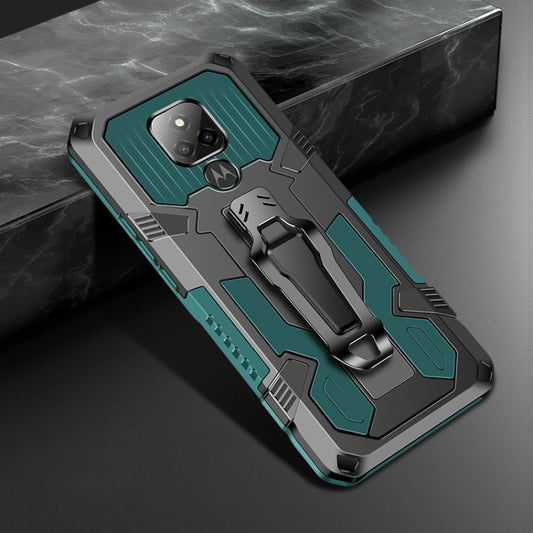 Shockproof rugged phone case with built-in stand, teal/green armor design