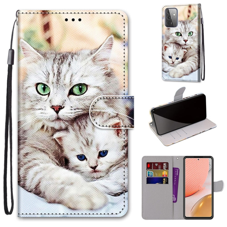 Light PU leather phone wallet case with cat faces print and horizontal flip cover
