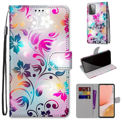 Light PU leather phone wallet case with colorful floral swirl pattern and horizontal flip cover