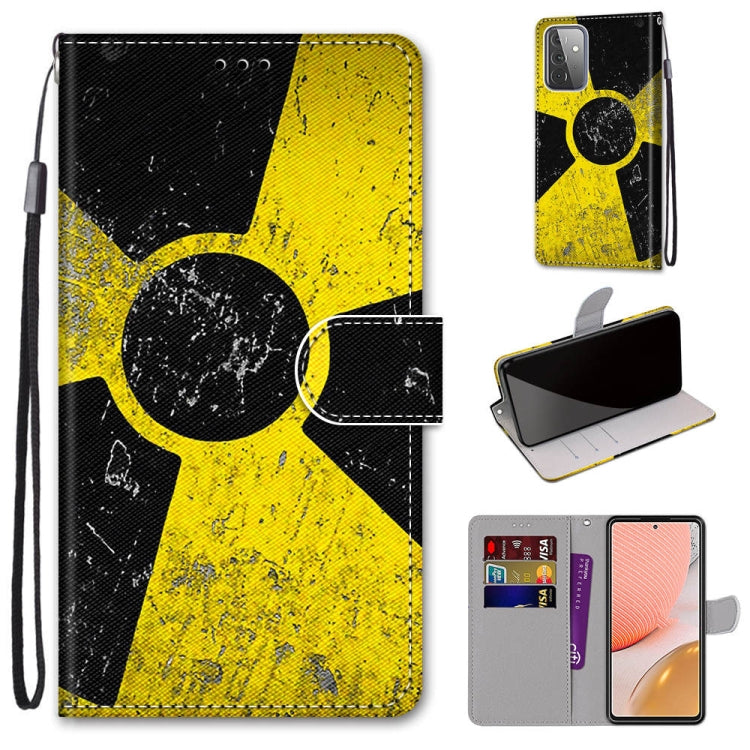 Black and yellow PU leather phone wallet case with circular figure print and horizontal flip