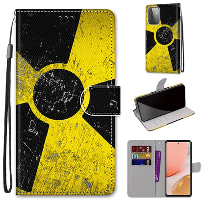 Black and yellow PU leather phone wallet case with circular figure print and horizontal flip
