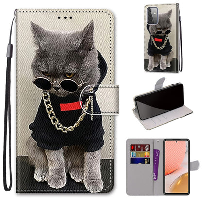 Light PU leather phone wallet case with gray cat portrait print and horizontal flip cover