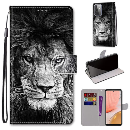 Dark PU leather phone wallet case with black-and-white lion face print and horizontal flip