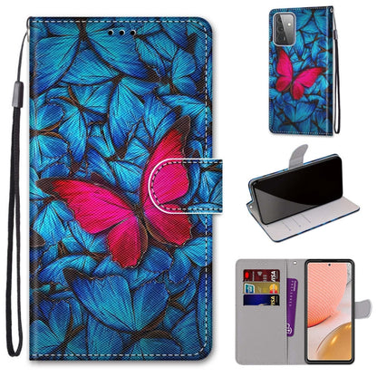 PU leather flip phone case with lanyard; blue and pink floral leaf design; card slots