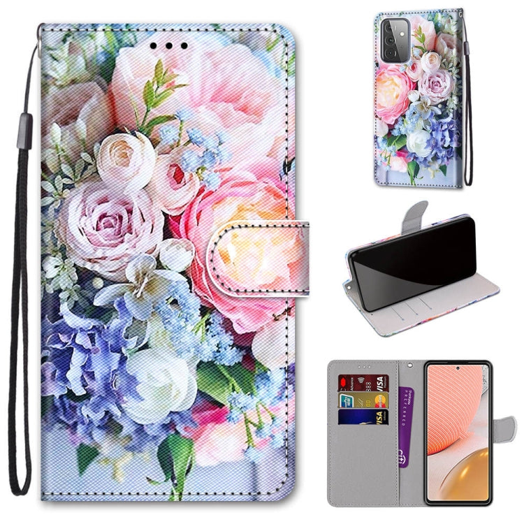PU leather flip phone case with lanyard; floral roses bouquet print; card slots and holder